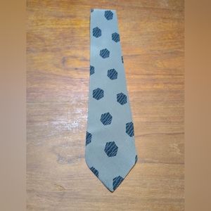 Giorgio Armani Tie, 100% Silk, Grey with Blue Hexagon Pattern, Made in I…